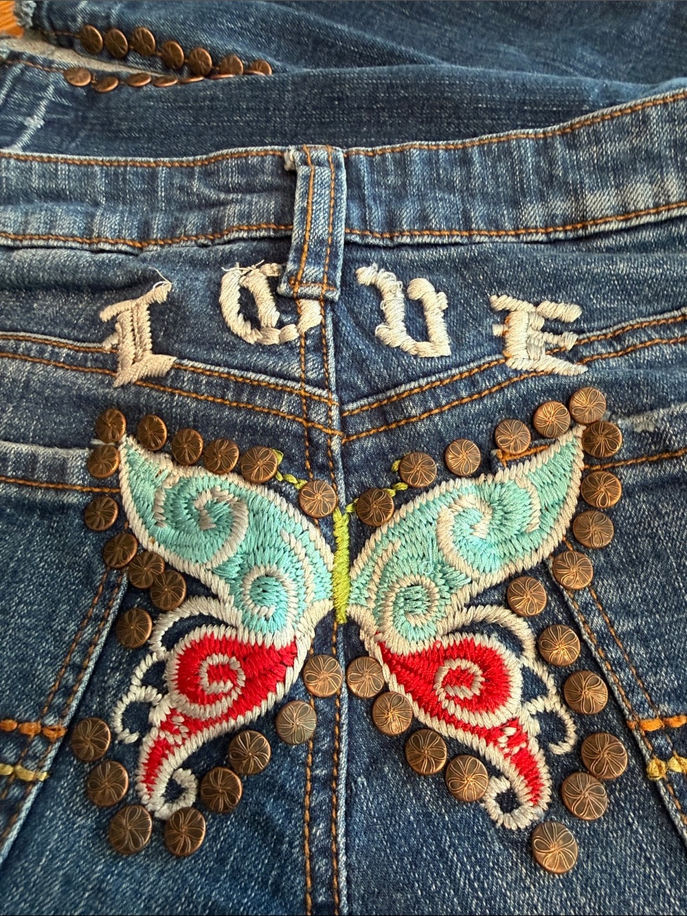 Younique Dark Blue Flare Jeans with Distressed Detail